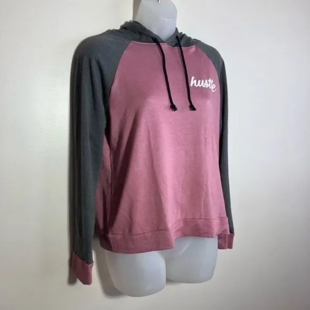 NWT MARCI DUSTY PINK/GRAY "HUSTLE" PULL-OVER HOODIE MEDIUM